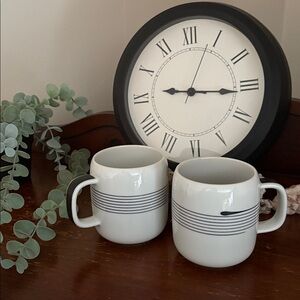 1980s Geometric Line Art Coffee Cups | Set of Two Minimalist Retro Mugs